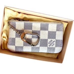 Louis Vuitton Damier Azur Canvas Key Pouch Coin Purse Chain Charm Holder